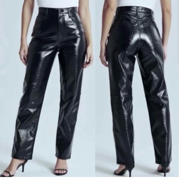 Abercrombie & Fitch 90s Straight Ultra High Rise Navy Vegan Leather Pants - Picture 1 of 7